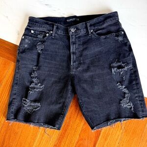 A&F Abercrombie & Fitch Black Distressed Men’s Denim Jeans Short Shorts Size 34